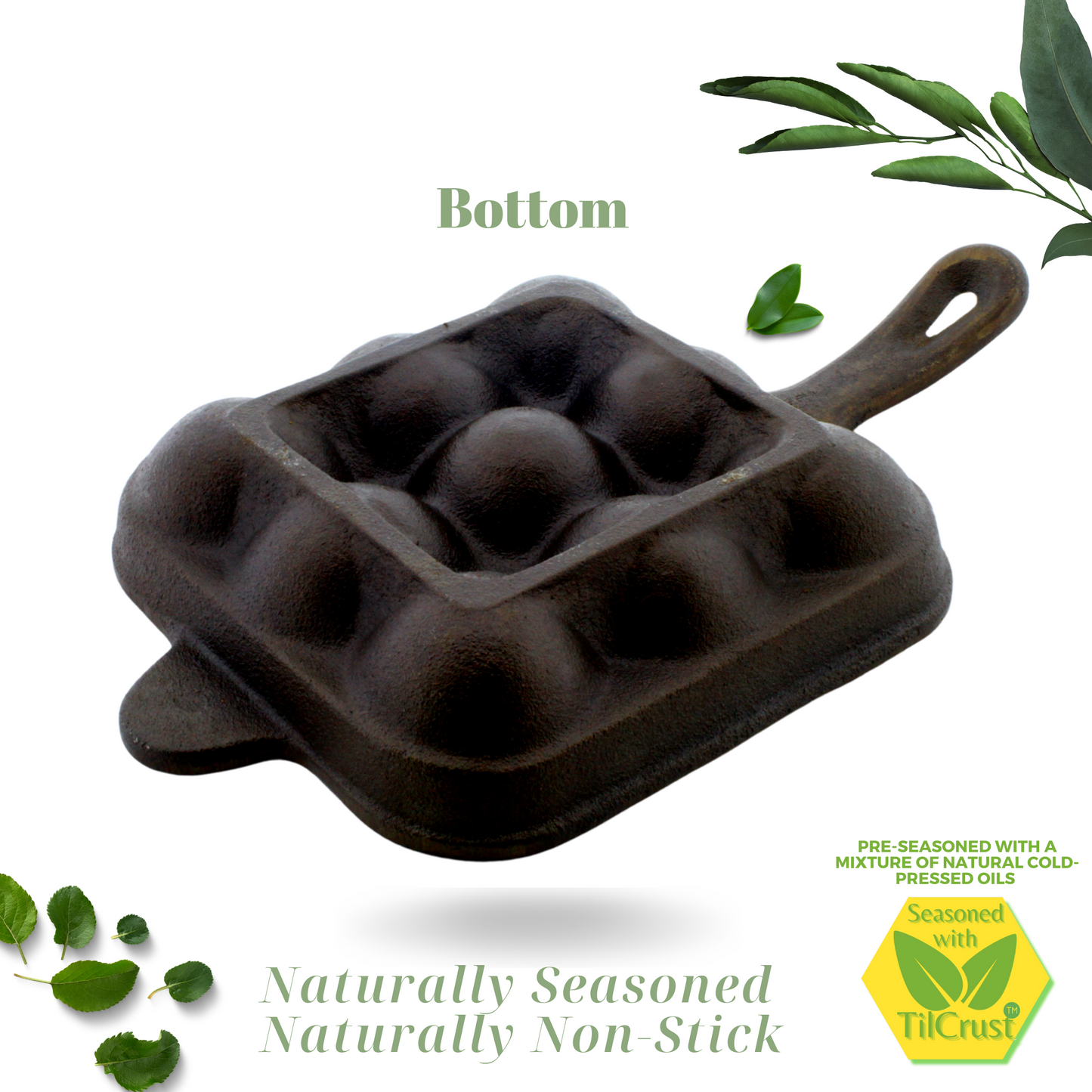 eKitchen ButterMold Cast Iron Paniyarakkal | Paniyaram Pan 9 Pits | | Square | Pre-Seasoned | 17cms | 2.48 Kgs | Long Handle