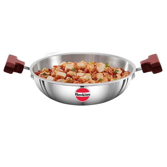 Hawkins Triply Stainless Steel Deep Fry Pan | Kadhai 1.5 Litres | 22cms, Flat Bottom Induction Base - SSD 15