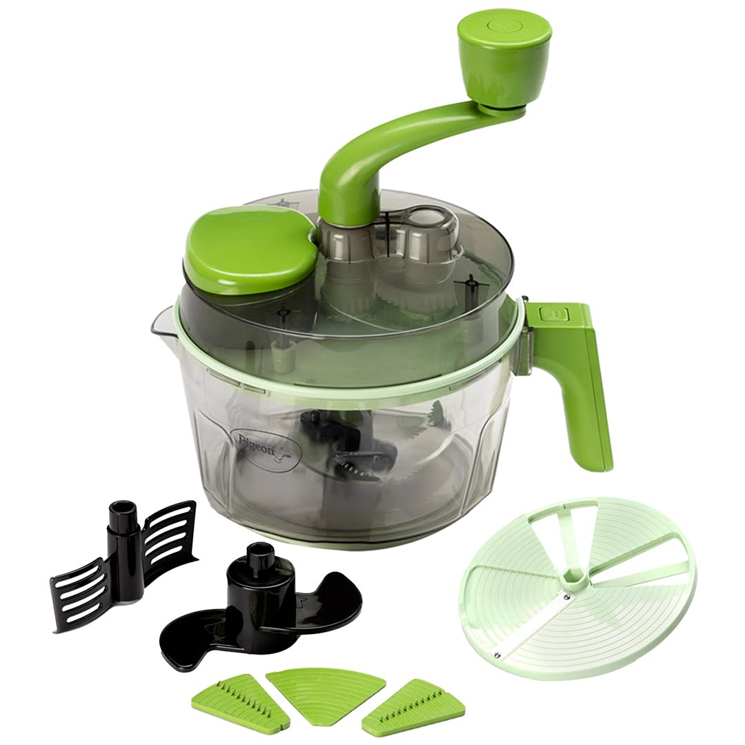 Pigeon Tornado Turbo Manual Chopper 1.5 Litres Used for Chopping, Atta Kneader, Slicing, Shredding and Whipping, Green - 14691