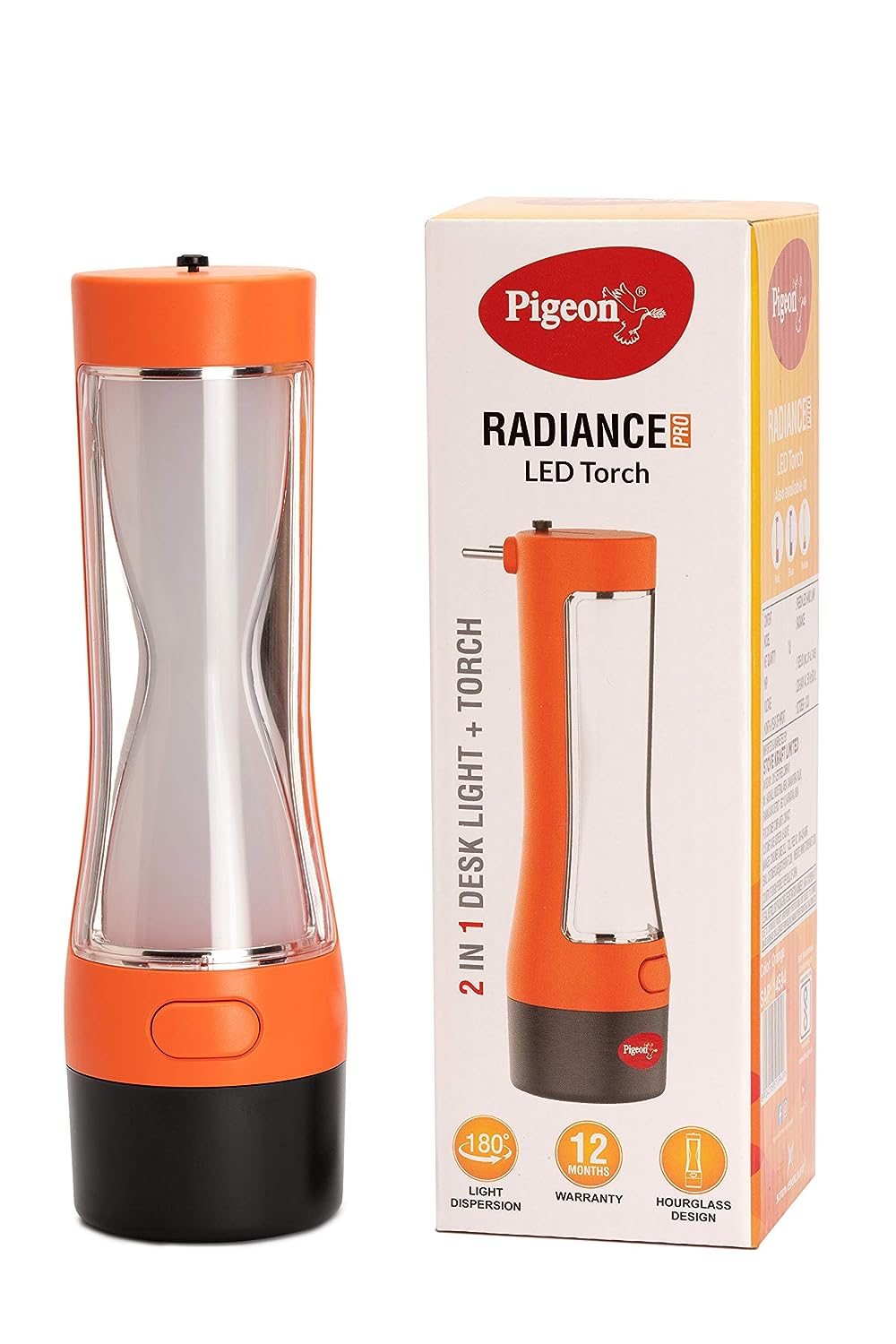 Pigeon Radiance Pro Desk + Torch Emergency Lamp with Battery 1200mAH, Orange - 14594