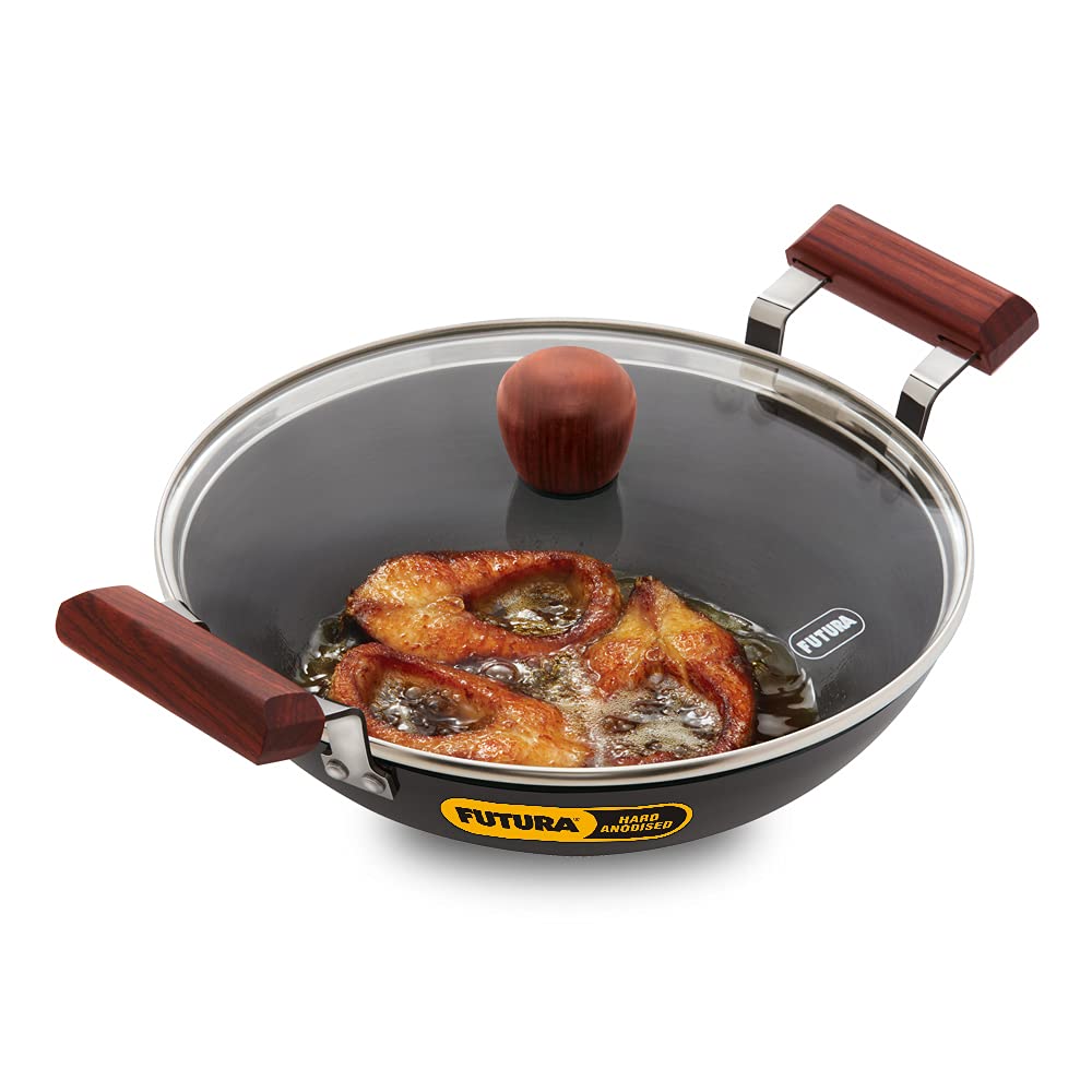 Hawkins Futura Hard Anodised Round Bottom Deep Fry Pan With Glass Lid 2.5 Litres | 25 cms, 3.25mm - AFFK 25G