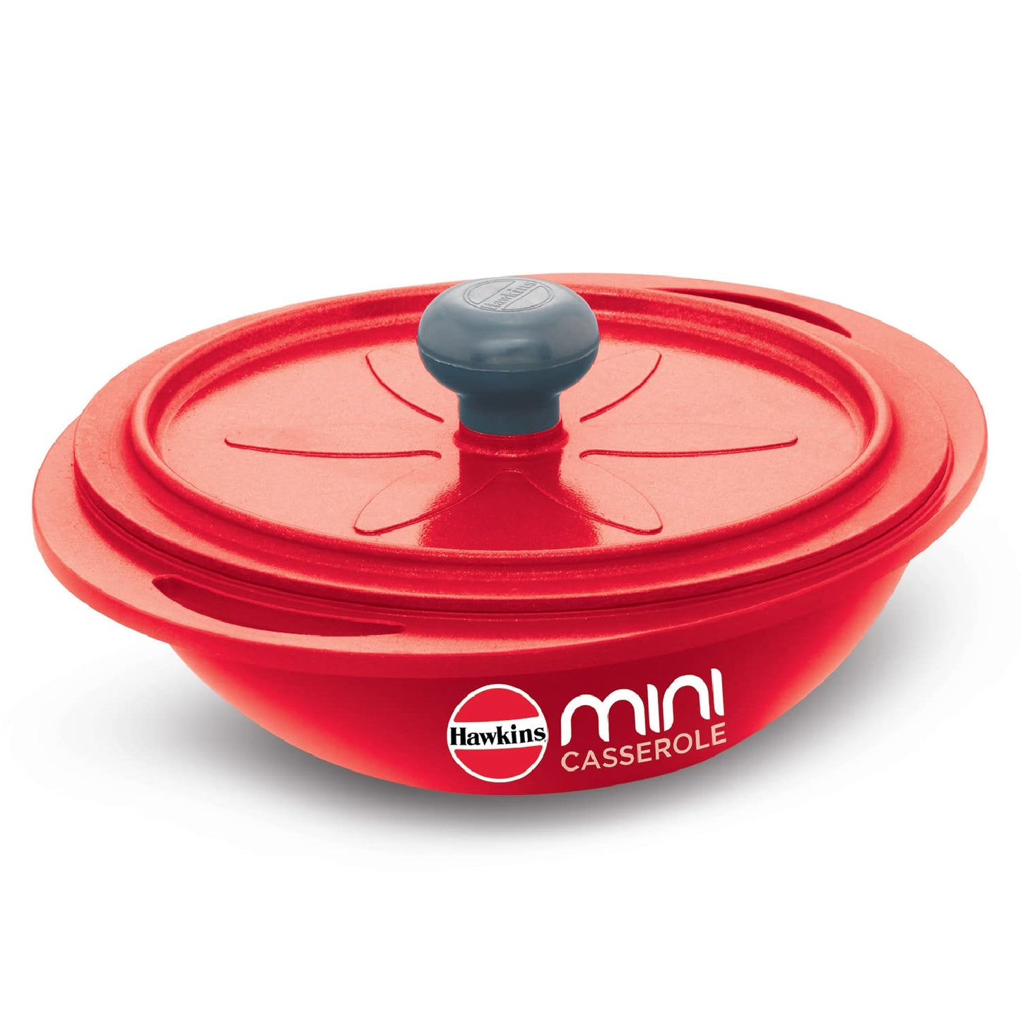 Hawkins Die-Cast Mini Casserole With Lid 0.75 Litres, Round Shaped Die-Cast pan for Cooking, Reheating, Serving and Storing, Red - MCRR75