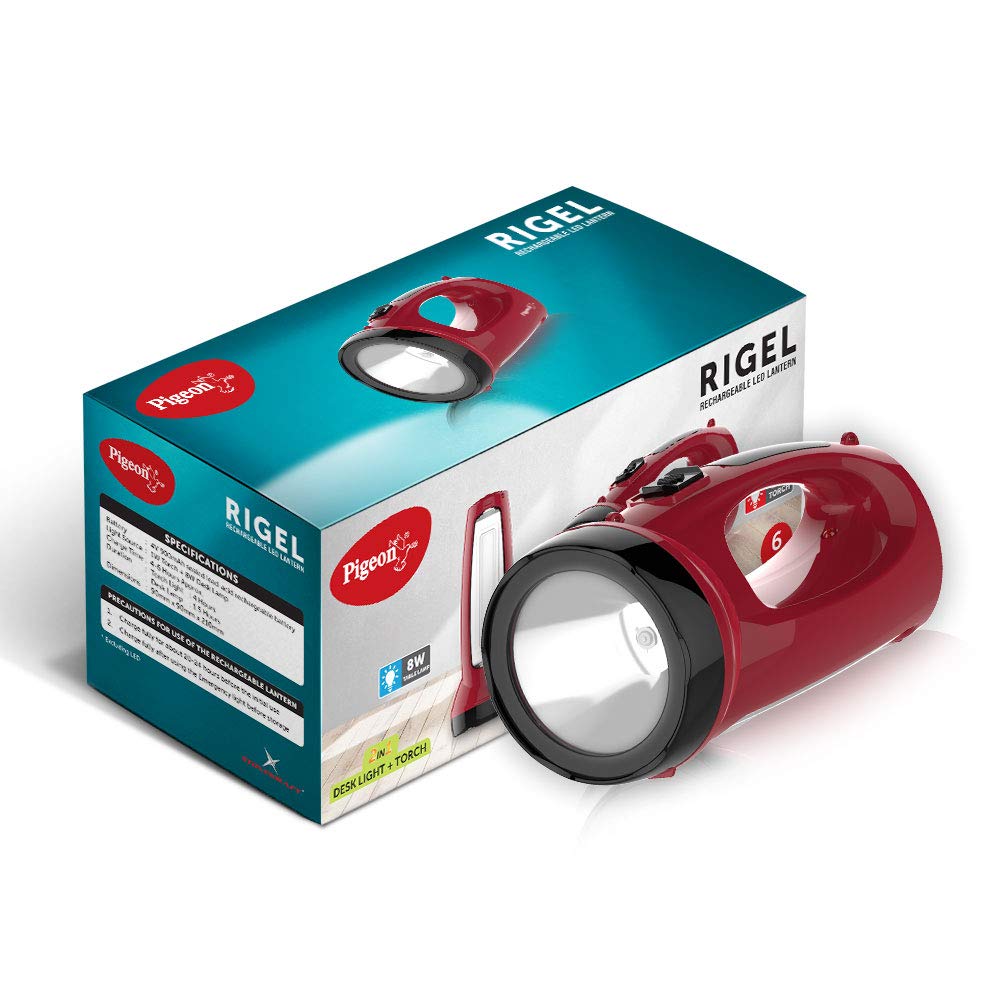 Pigeon Rigel LED Emergency Rechargeable Lamp with 900 mAH and 4 Hours Backup (Red) - 14434