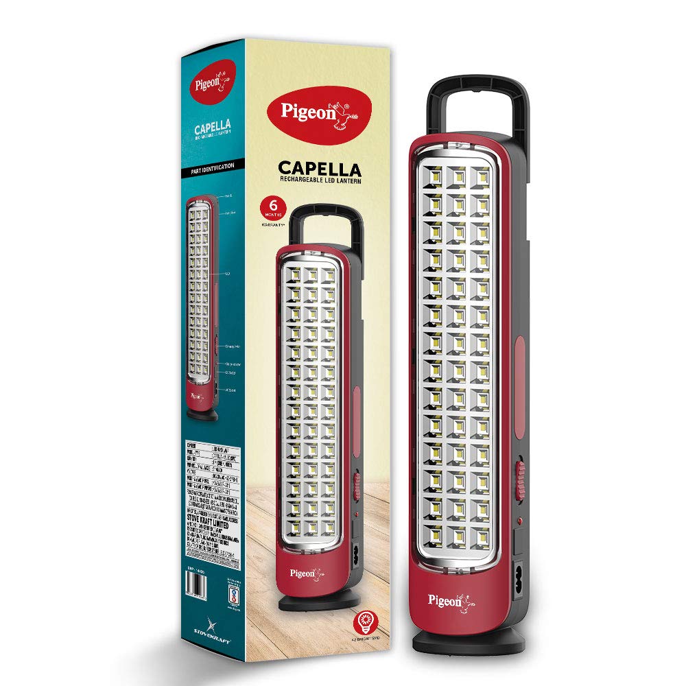 Pigeon Capella LED Rechargeable Emergency Lamp with 2 x 1600 mAH Battery and 8 Hours Backup (Red) - 14436