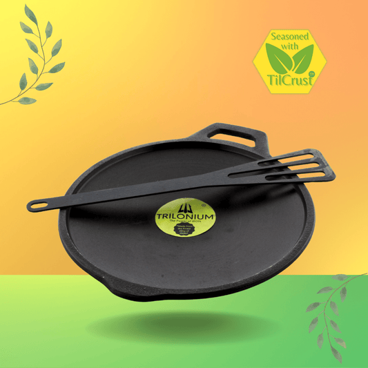 eKitchen Pre-Seasoned Cast Iron Buttermold Concave Roti Tawa 9 inches | 1.3 kgs
