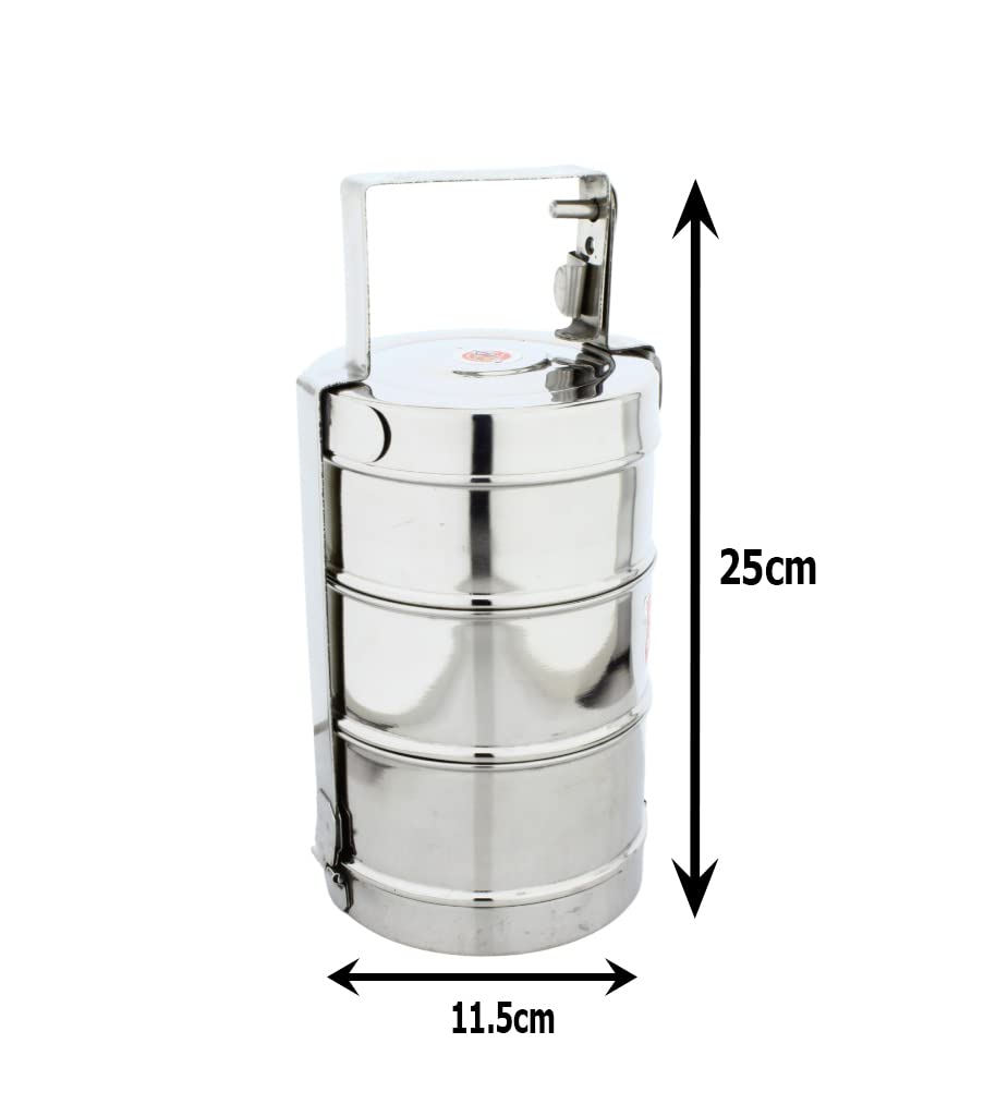 Stainless Steel 3 Tier Lunch Carrier | Tiffin Box (Size: 9x3)
