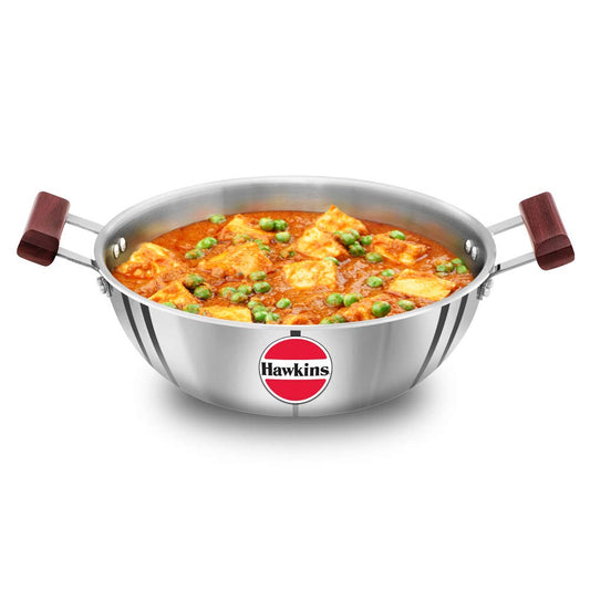 Hawkins Triply Stainless Steel Deep Kadhai 4 Litres | 28cms, Flat Bottom Induction Base - SSK 40
