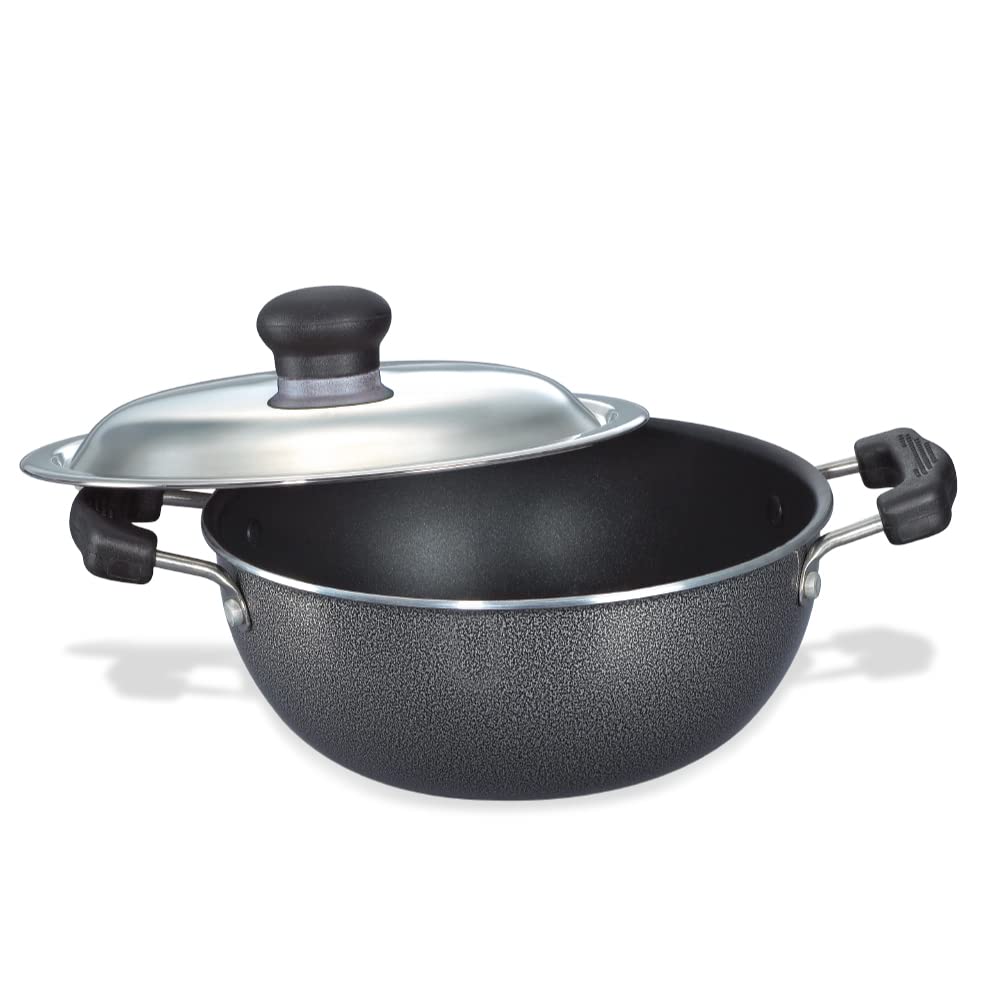 Prestige Omega Select Plus Non-Stick Aluminium Flat Base Kadhai with Lid, 20cm, 2.2 Liters - 30730