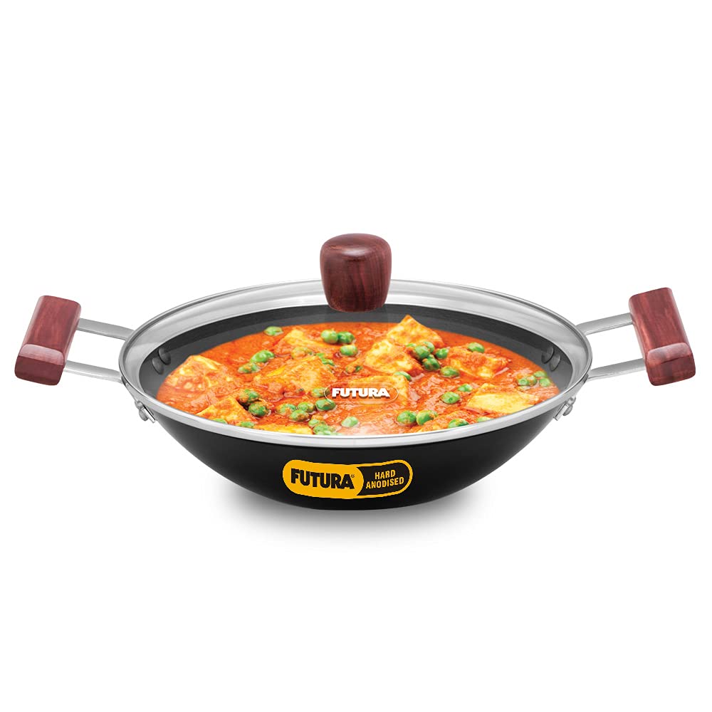 Hawkins Futura Hard Anodised Flat Bottom Deep Fry Pan With Glass Lid 2 Litres | 26 cms, 3.25mm - AD 20G