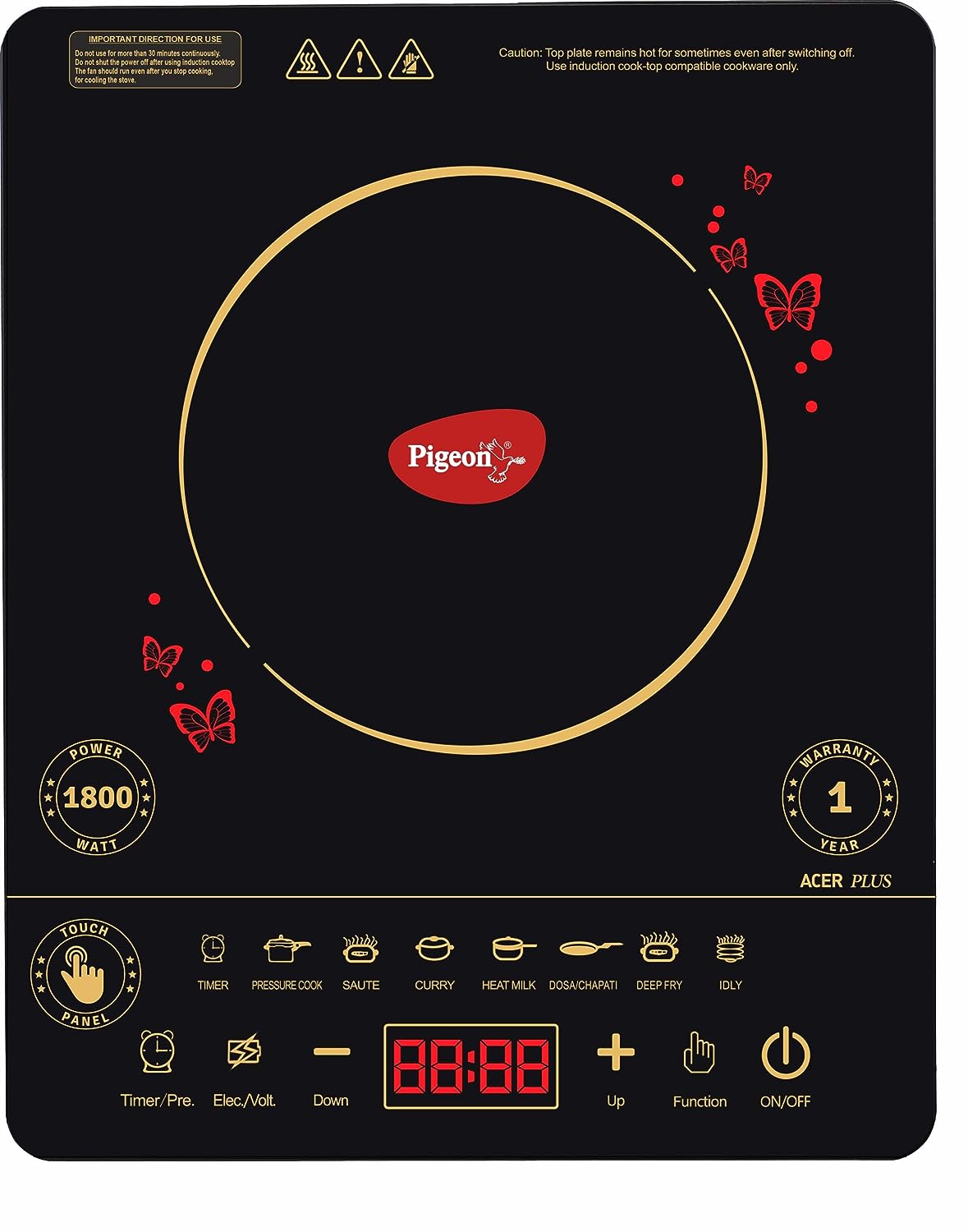 Pigeon Acer Plus 1800 Watt Induction Cooktop with Feather Touch Control - 14429