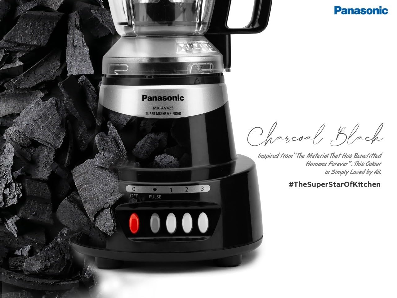 Panasonic MX-AV 425 Mixer Grinder 600 Watts 4 Jars - Charcoal Black