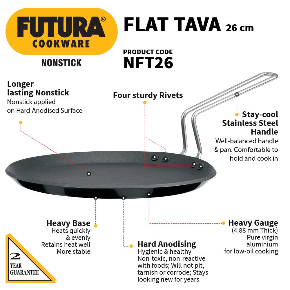 Hawkins Futura Non-stick Flat Tava 26cms, 4.88mm - NFT 26