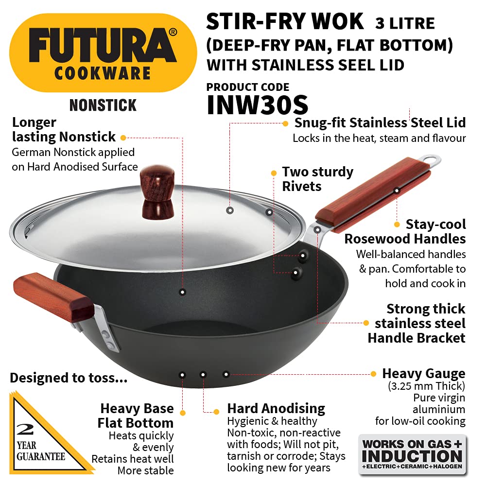 Hawkins Futura Non-stick Flat Bottom induction Base Deep Stir Fry Pan 3 Litres | 27 cms, 3.25mm - INW 30S