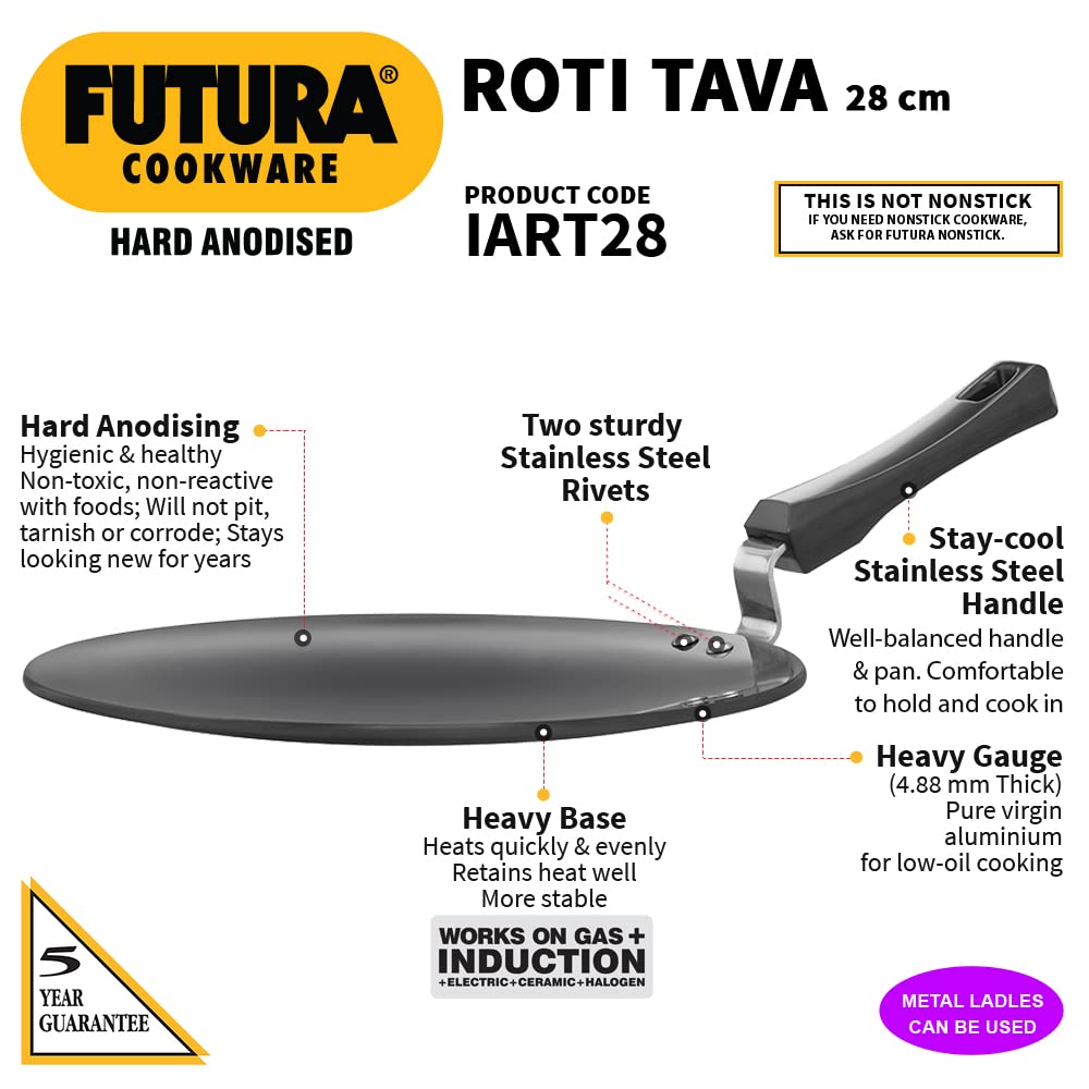 Hawkins Futura Hard Anodised Induction Base Roti Tawa 28 cm, 4.88 mm - IART28