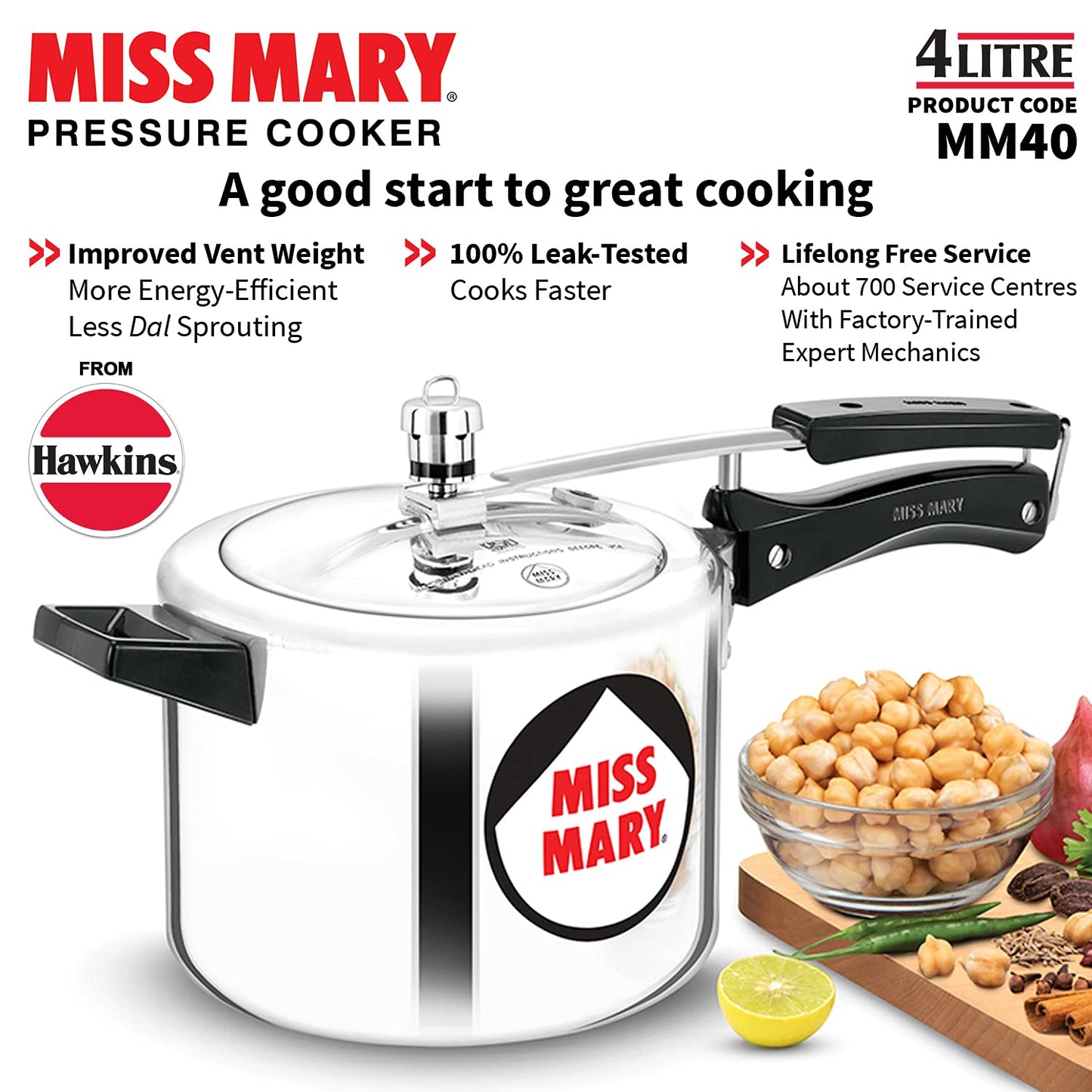 Hawkins Miss Mary Aluminium Inner Lid Pressure Cooker 4 Litres - MM40