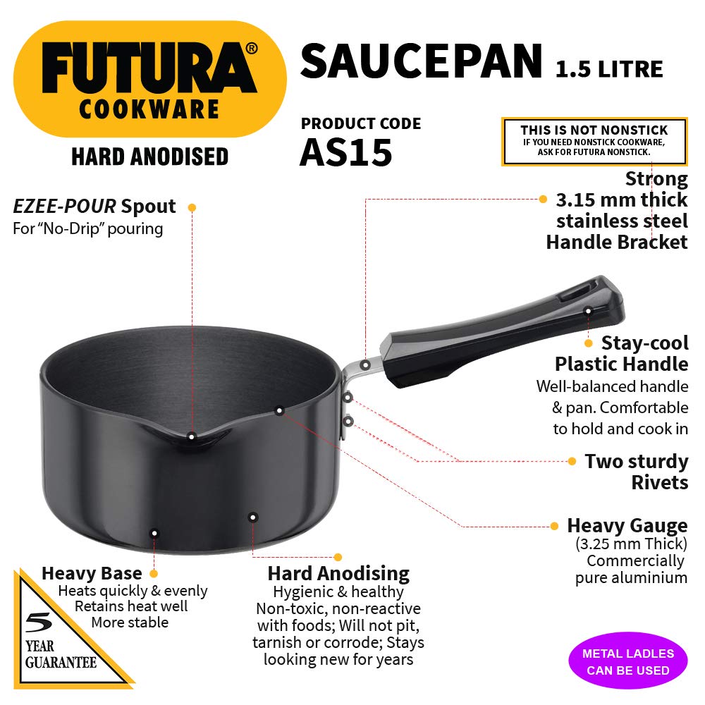 Hawkins Futura Hard Anodised Sauce Pan 1.5 Litres | 16cm, 3.25mm - AS 15