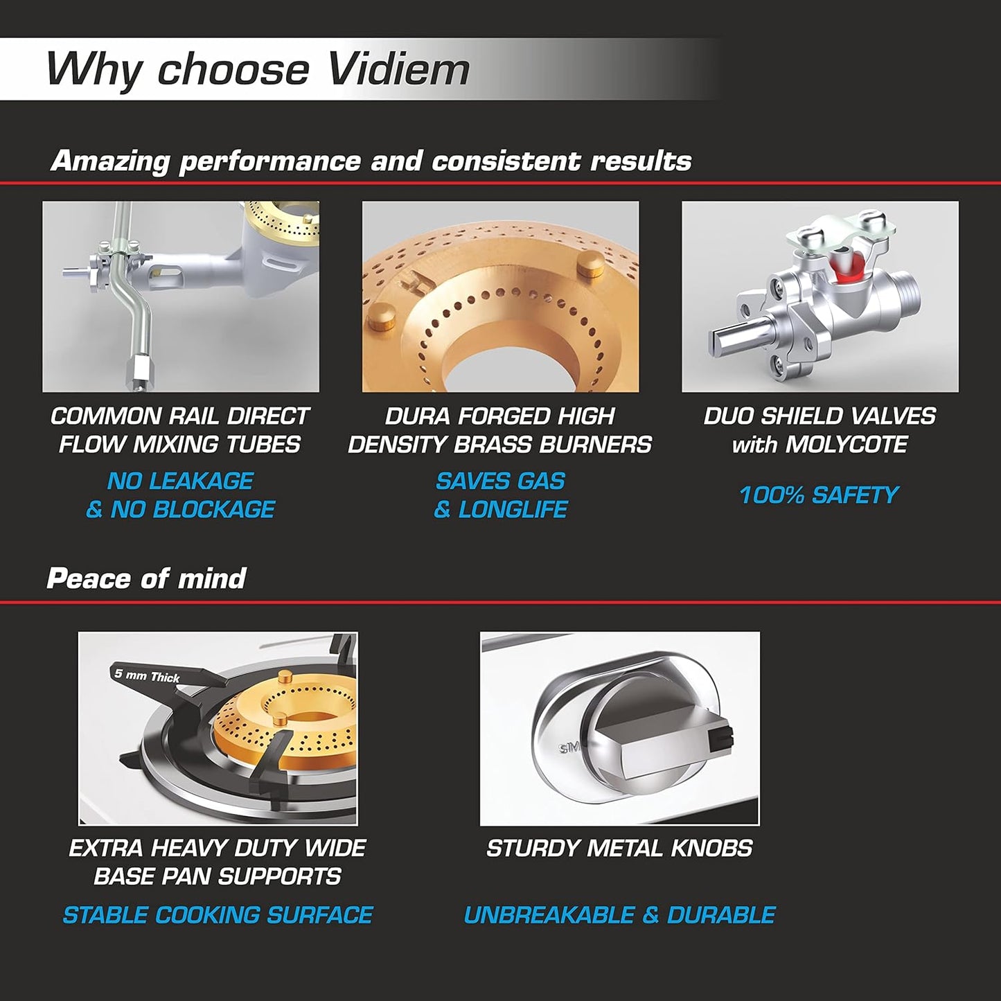 Vidiem Tusker Stainless Steel 2 Burner Glass Top Gas Stove