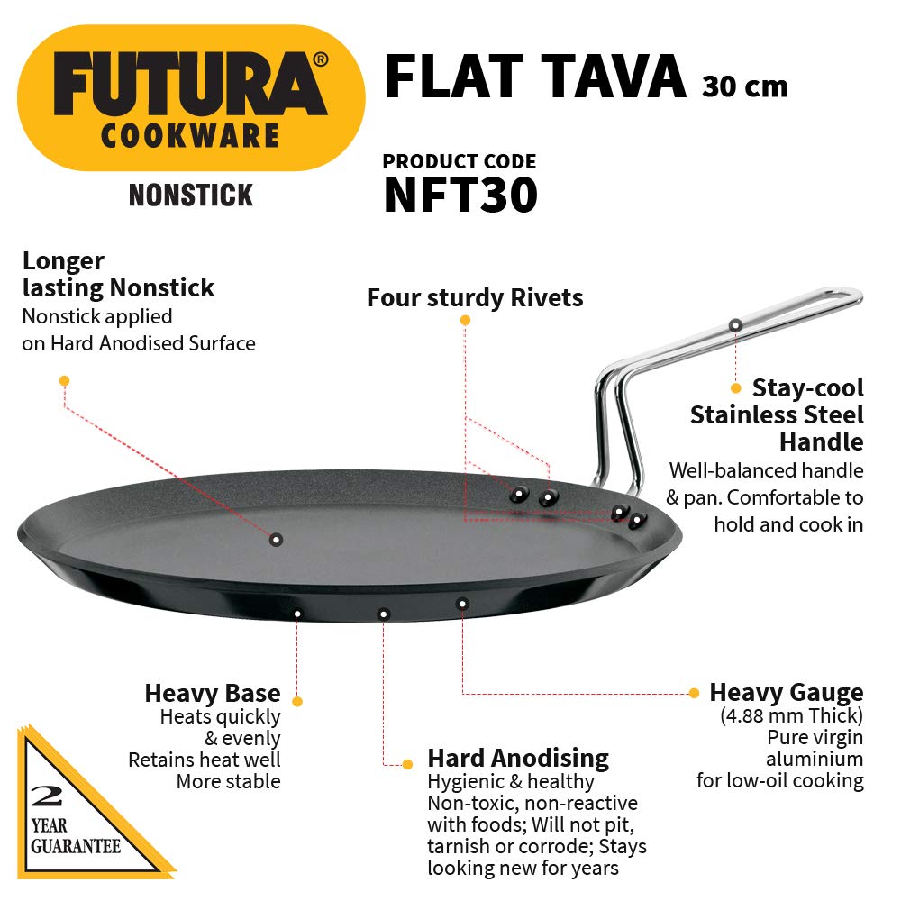 Hawkins Futura Non-stick Flat Tava 30cms, 4.88mm - NFT 30