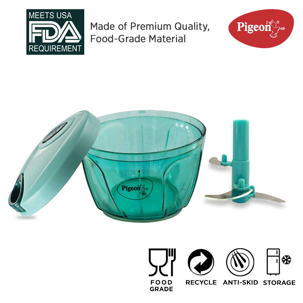 Pigeon Polypropylene Large Handy and Compact Chopper with 3 Blades for Effortlessly Chopping Vegetables and Fruits for Your Kitchen (Green, 650 ml) - 14298