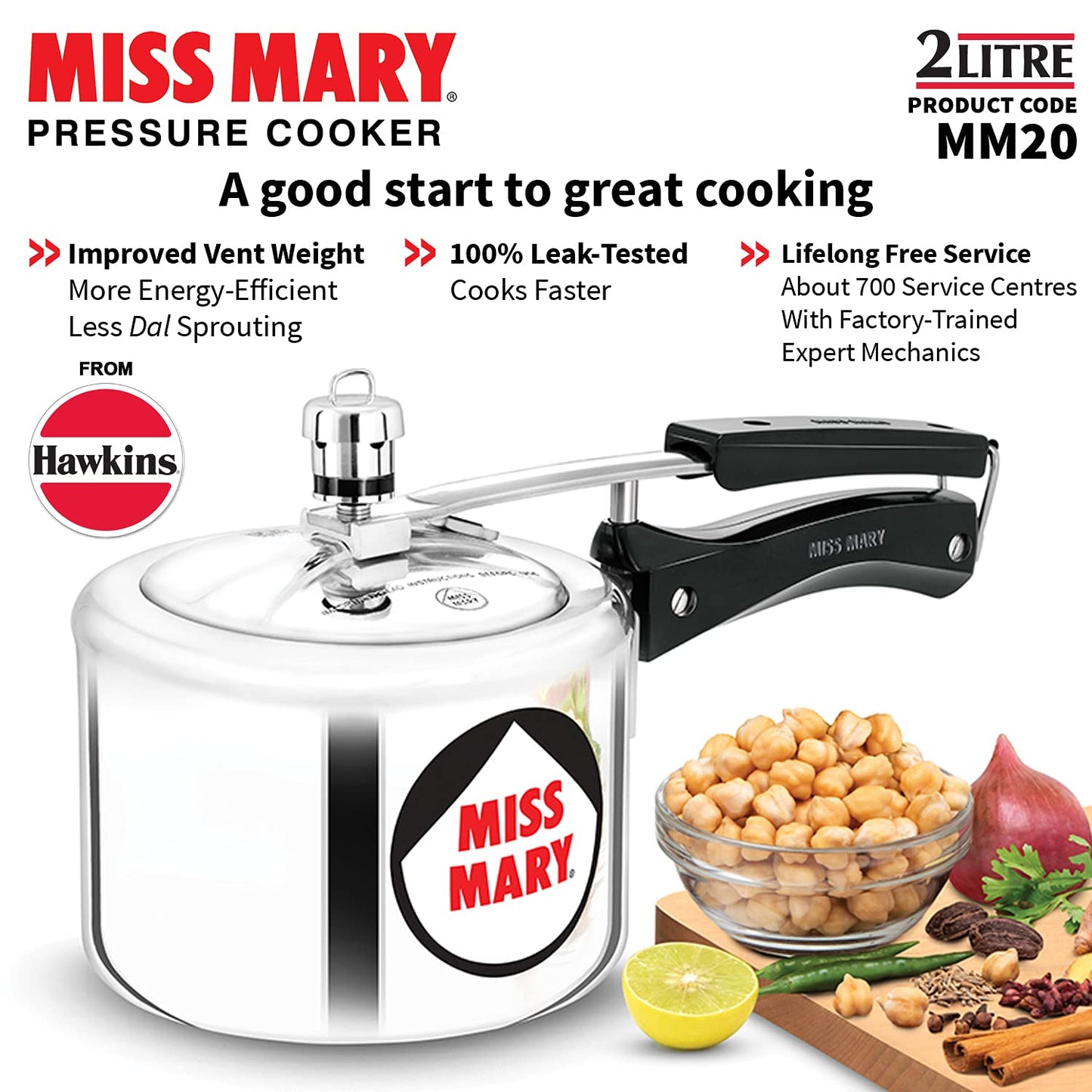 Hawkins Miss Mary Aluminium Inner Lid Pressure Cooker 2 Litres - MM20