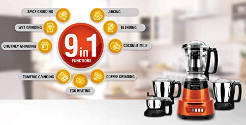 Panasonic MX-AV 425 Mixer Grinder 600 Watts 4 Jars - Sunstone orange