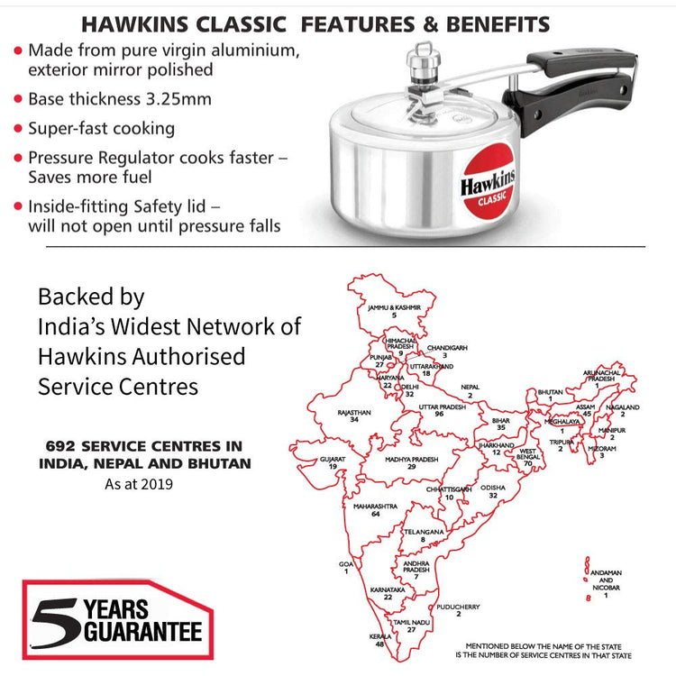 Hawkins Classic 2 Litres Aluminium Inner Lid Pressure Cooker - CL20