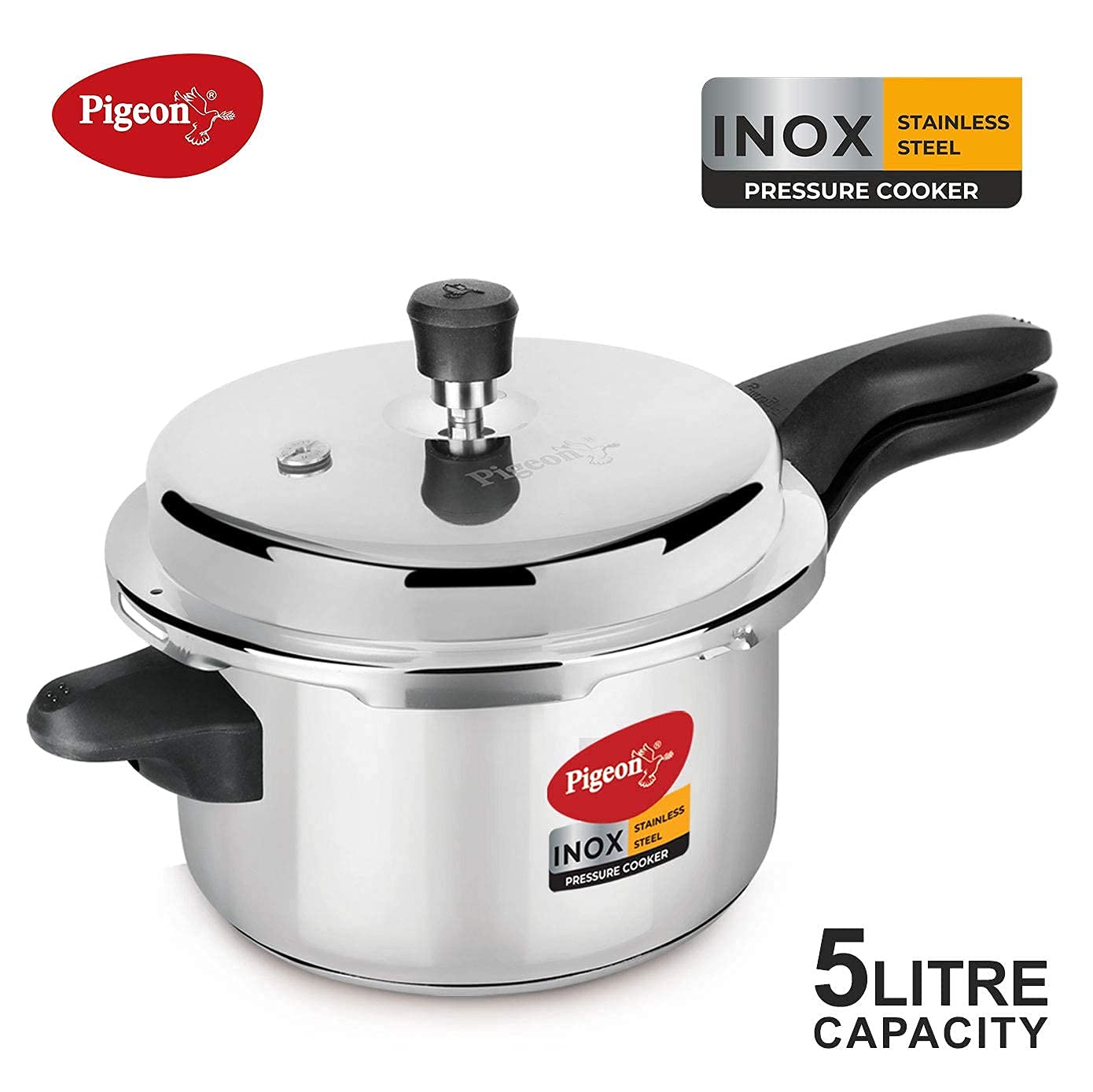Pigeon Inox Stainless Steel Outer Lid Pressure Cooker 5 Litres, Induction Base - 14046