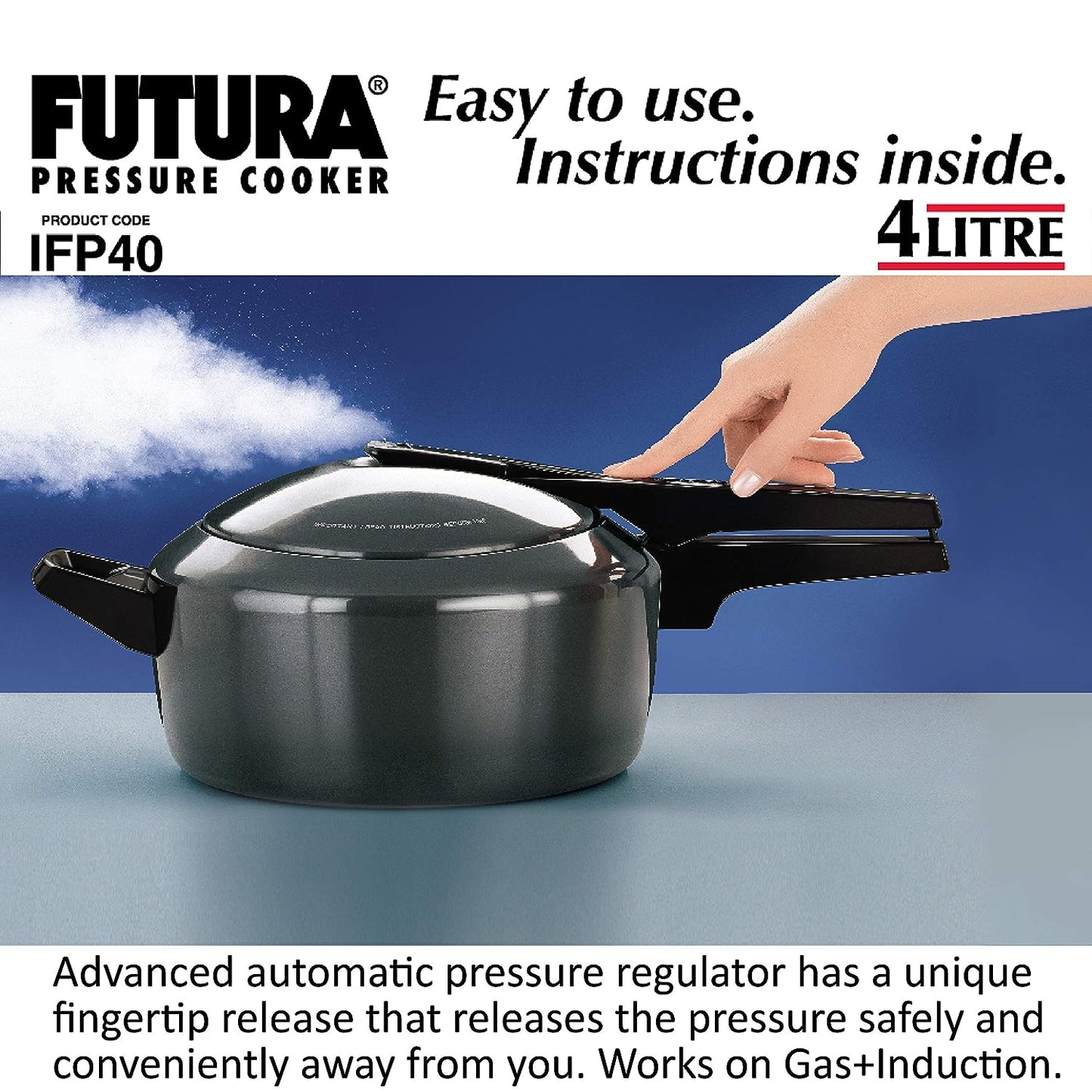 Hawkins Futura Hard Anodised Induction Base Aluminium Inner Lid Pressure Cooker 4 Litres , Black - IFP40