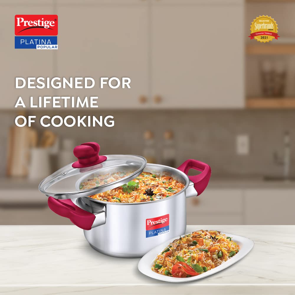 Prestige Platina Popular Stainless Steel Casserole with Glass Lid 220mm - 36892