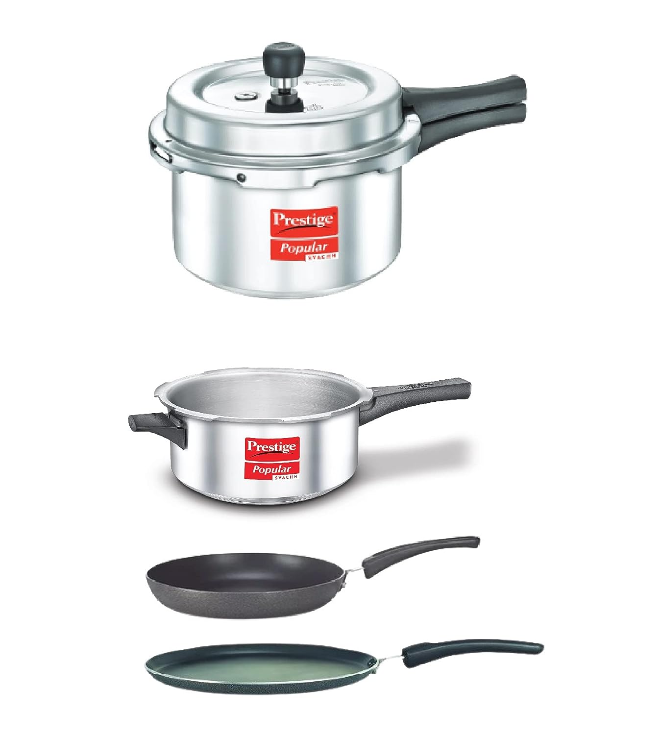Prestige Kitchen Starter Pack (Popular Svachh 5 LTR + 3 LTR Body + Fry Pan 200mm + Tawa 275mm)