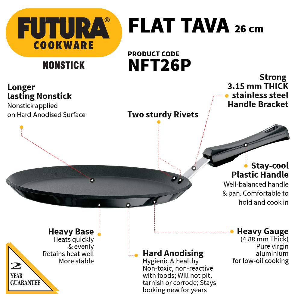 Hawkins Futura Non-stick Flat Tava With Plastic Handle 26cms, 4.88mm - NFT 26P
