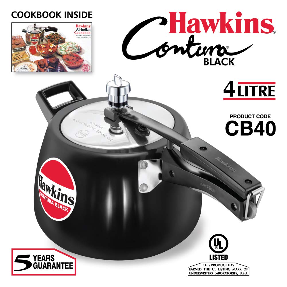 Hawkins Contura Hard Anodized Pressure Cooker, 4 Liters, Black - CB40