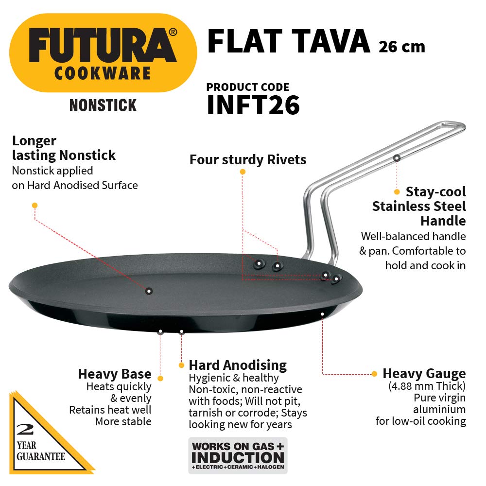 Hawkins Futura Non-stick Induction Base Flat Tava 26cms, 4.88mm - INFT 26