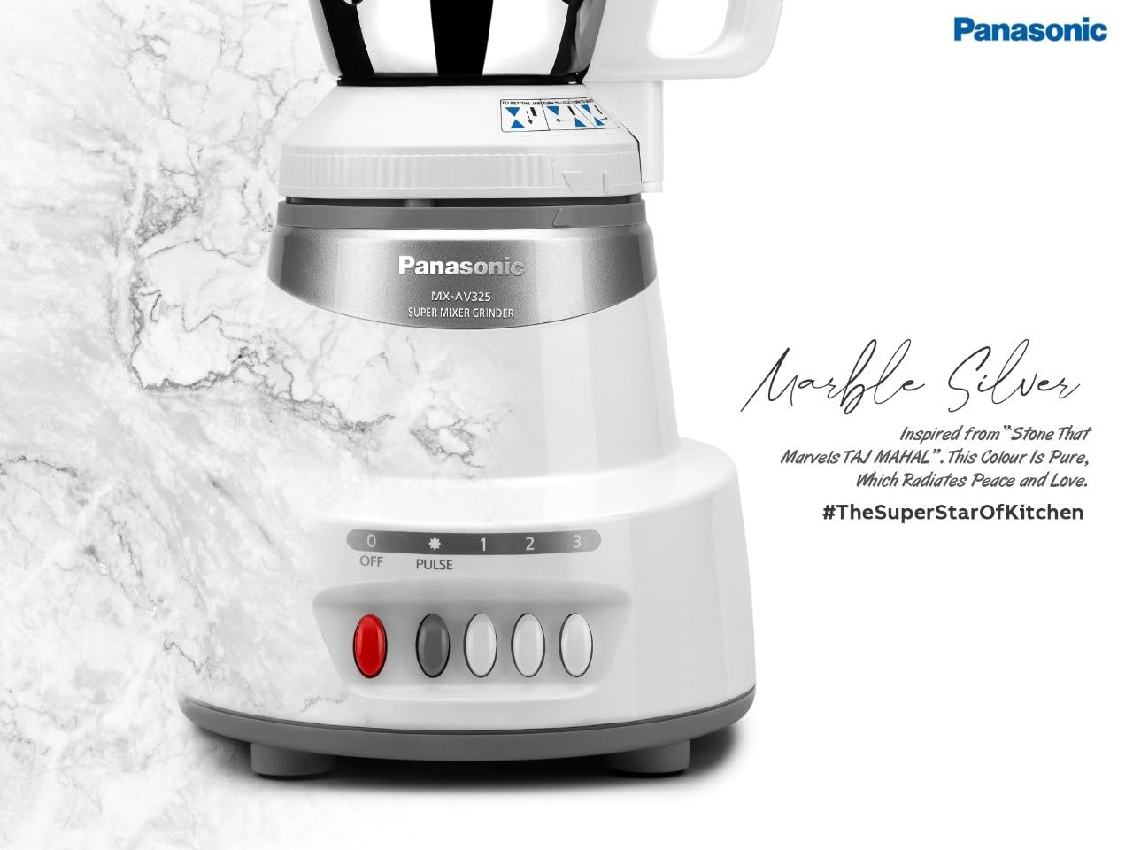 Panasonic MX-AV 325 Mixer Grinder 600 Watts 3 Jars - Marble Silver