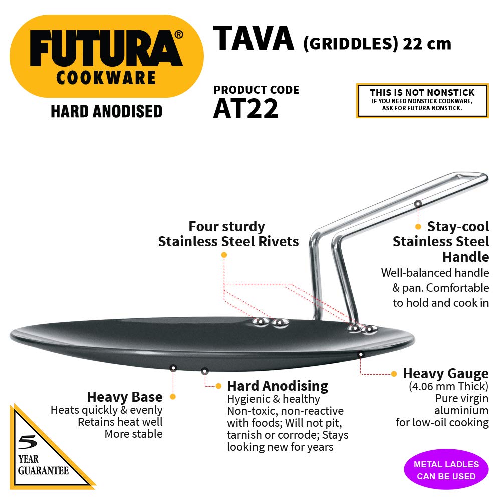 Hawkins Futura Hard Anodised Tava 22 cm, 4.06 mm - AT22