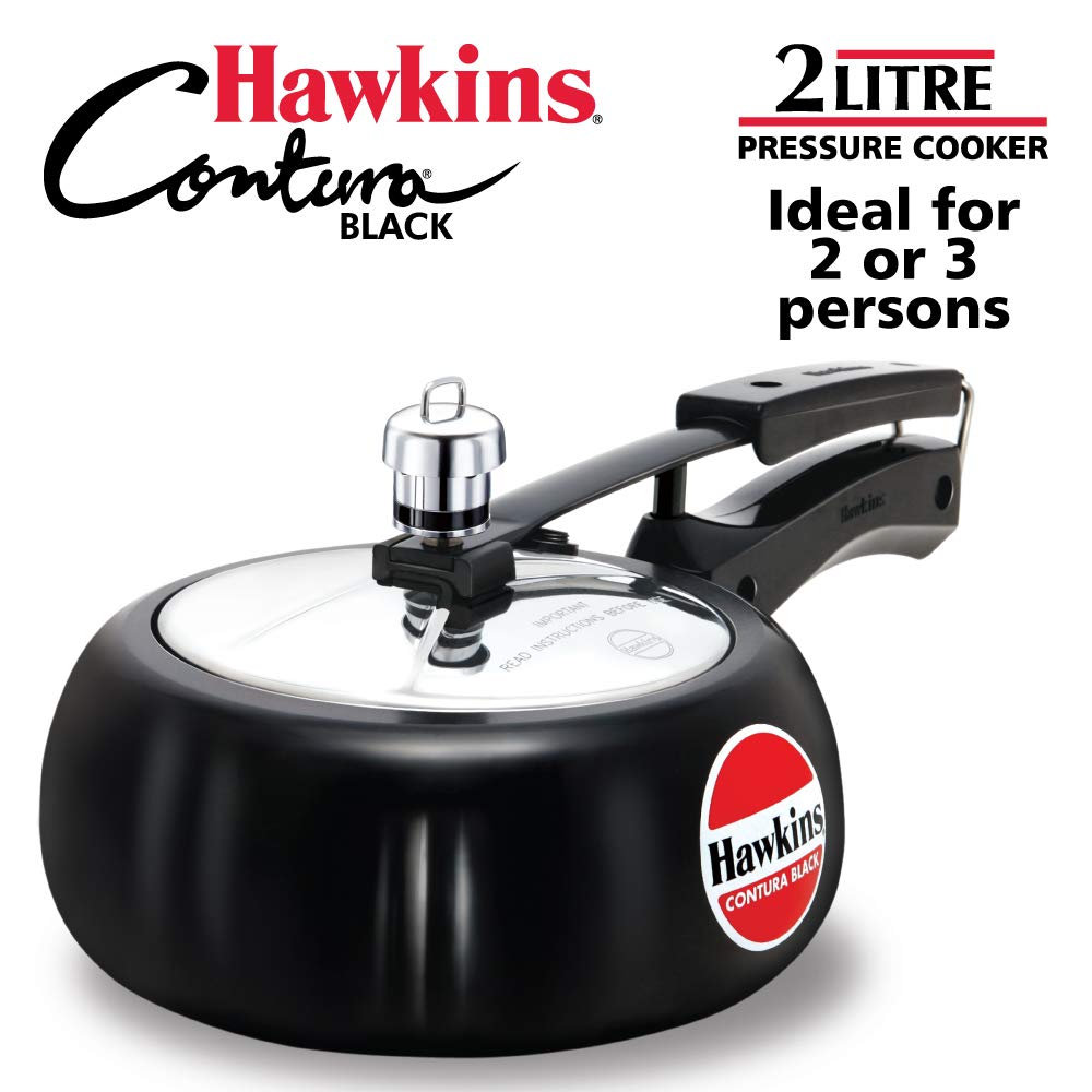 Hawkins Contura Hard Anodized Pressure Cooker, 2 Liters, Black - CB20
