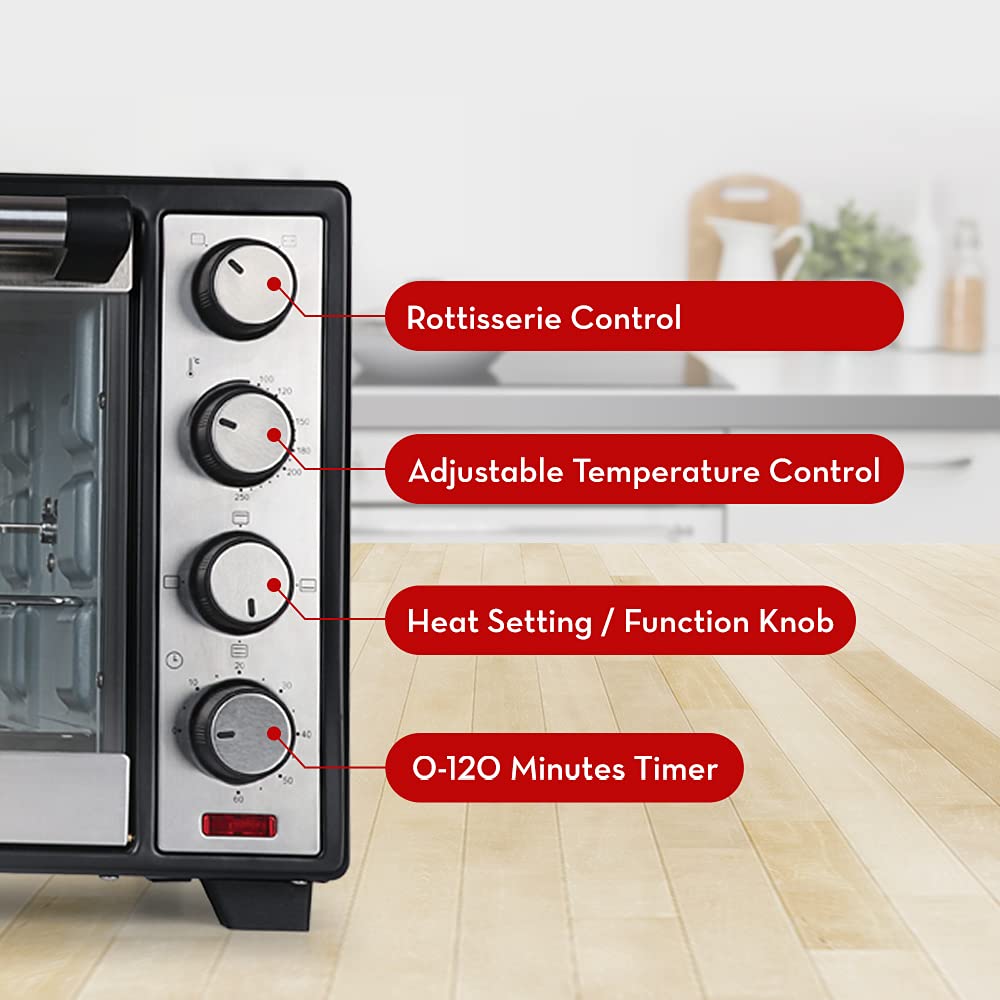 Pigeon Oven Toaster Grill 30 Liters OTG with Rotisserie, Oven Toaster and Grill for Grilling and Baking Cakes - 12624