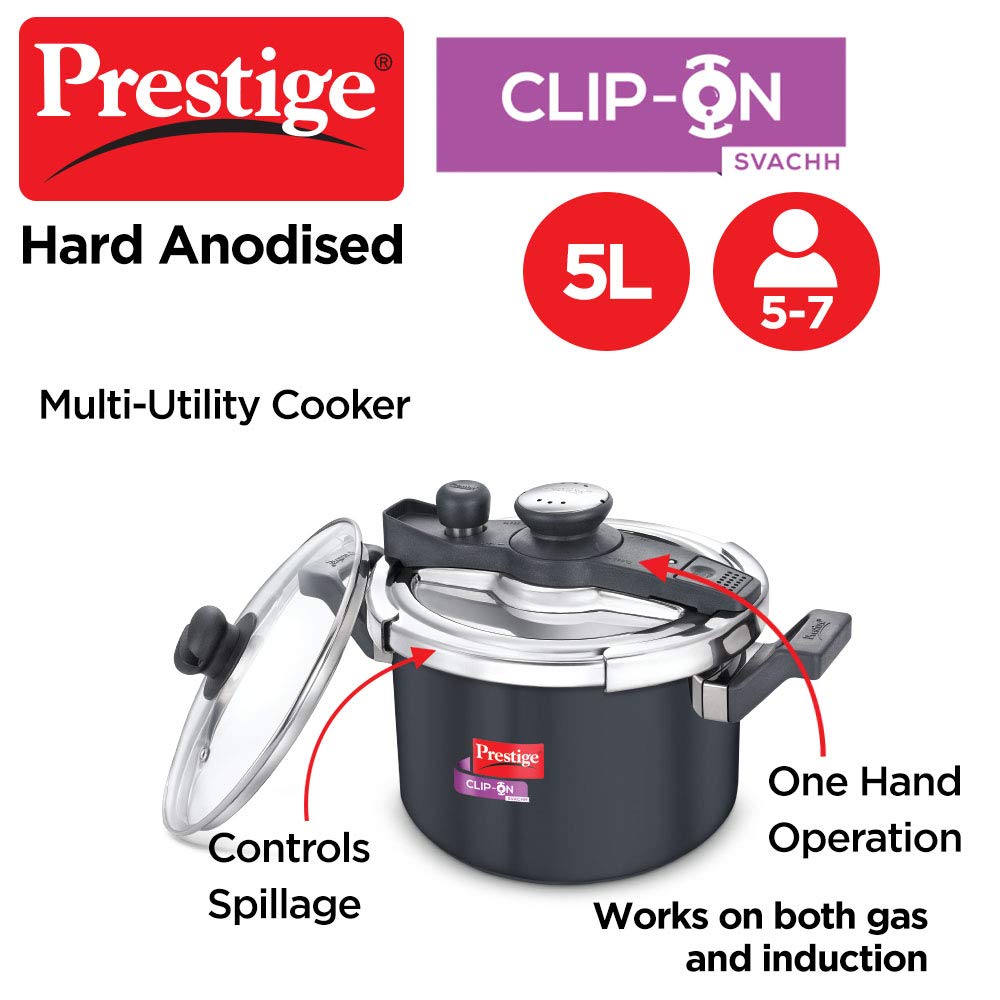 Prestige Svachh Clip-on 5 Litres Hard Anodised Outer Lid Aluminium Pressure Cooker - 20242