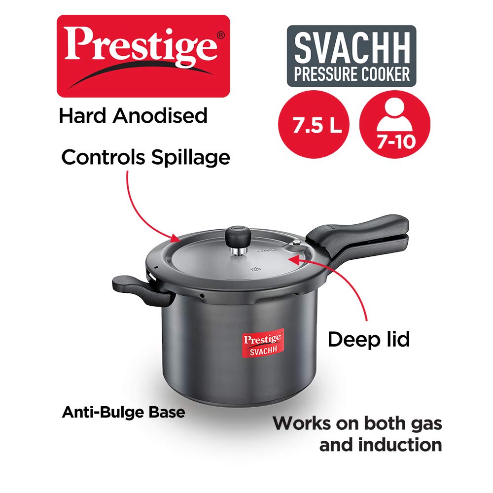 Prestige Svachh Hard Anodised Aluminium Outer Lid Pressure Cooker 7.5 Litres - 20277