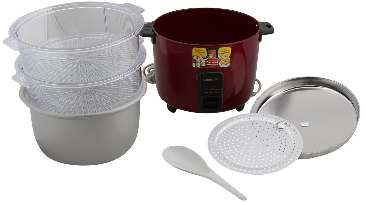 Panasonic SR-WA22H(SS) 2.2 Litre | 750 Watts Electric Rice Cooker / Food Steamer / Momo Cooker / Warmer Series With Double Basket - Metallic Burgandy