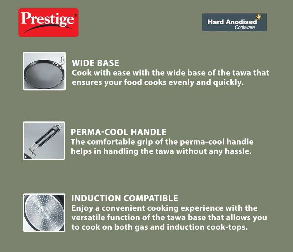 Prestige Hard Anodised Metal-Spoon Friendly Induction Base Chapathi Tawa 24.5cm - 35045