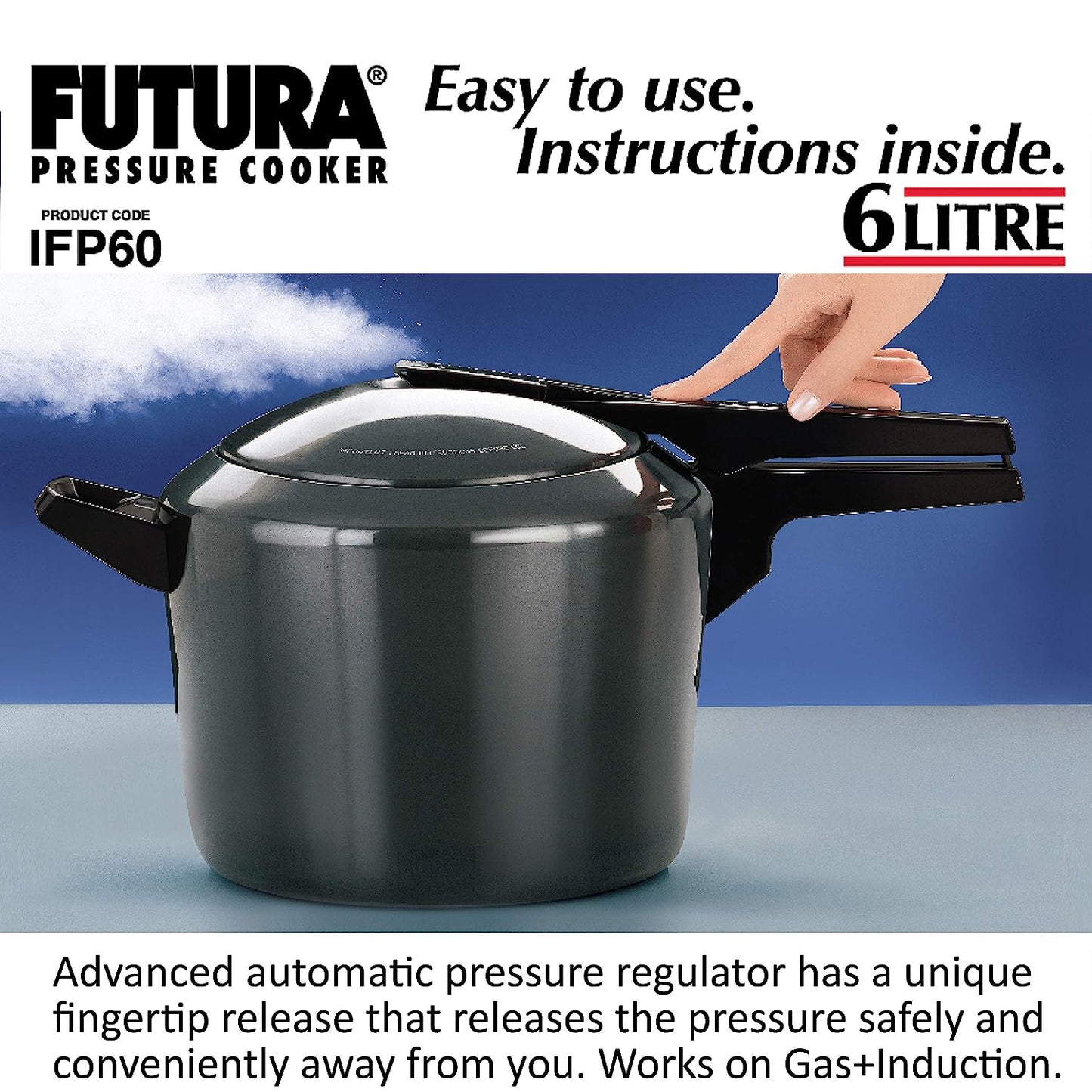 Hawkins Futura Hard Anodised Induction Base Aluminium Inner Lid Pressure Cooker 6 Litres , Black - IFP60