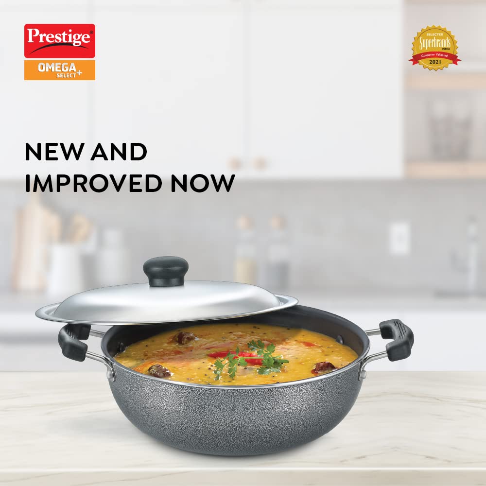 Prestige Omega Select Plus Non-Stick Aluminium RB Kadhai with Lid, 20cms - 30719