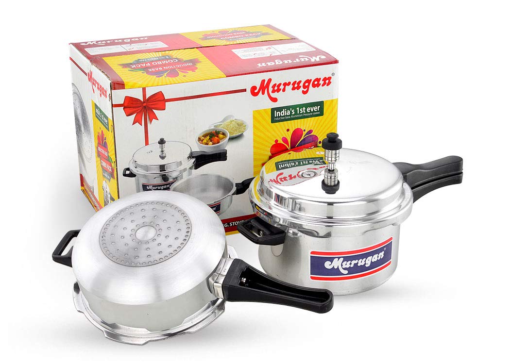 Murugan Aluminium Induction Pressure Cooker 5 Litres & Small Pressure Pan 4 Litres With Single Lid Combo