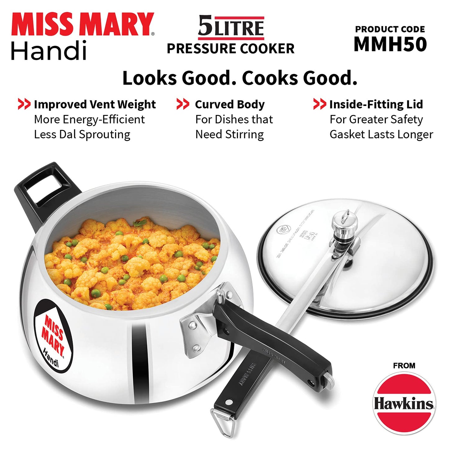 Hawkins Miss Mary Handi Aluminium Inner Lid Pressure Cooker 5 Litres - MMH50