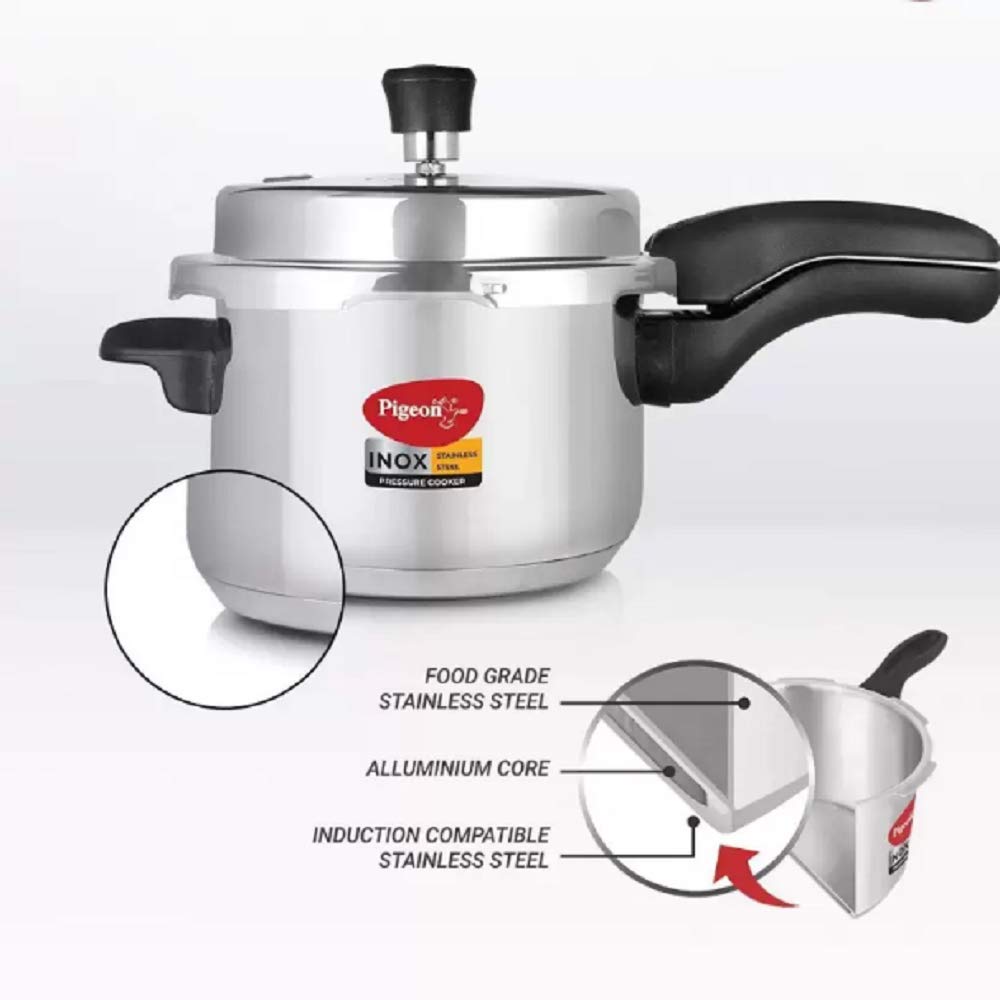 Pigeon Inox Sigma 3 Litres Stainless Steel Pressure Cooker | Induction Bottom | Outer Lid