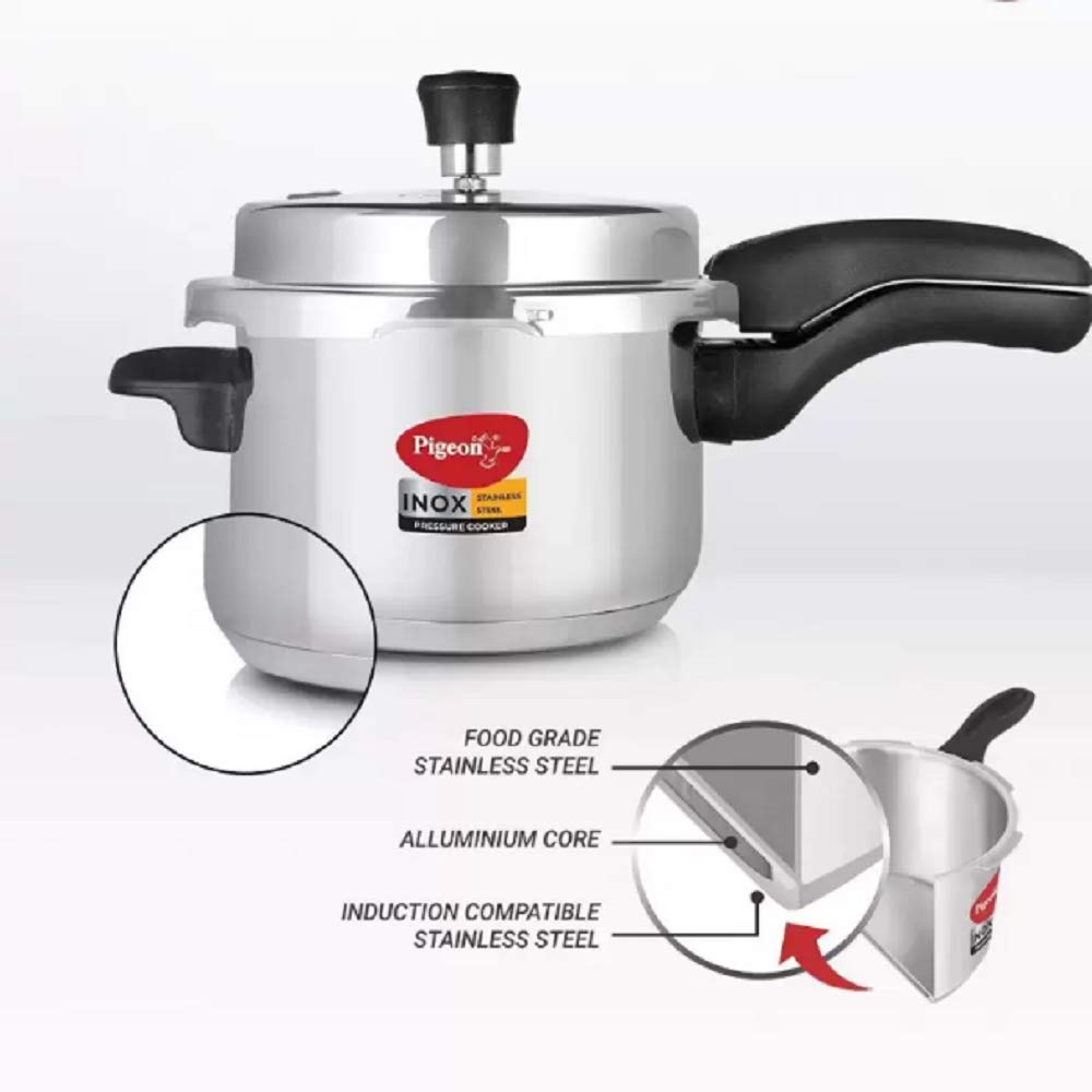 Pigeon Inox Sigma 3 Litres Stainless Steel Pressure Cooker | Induction Bottom | Outer Lid