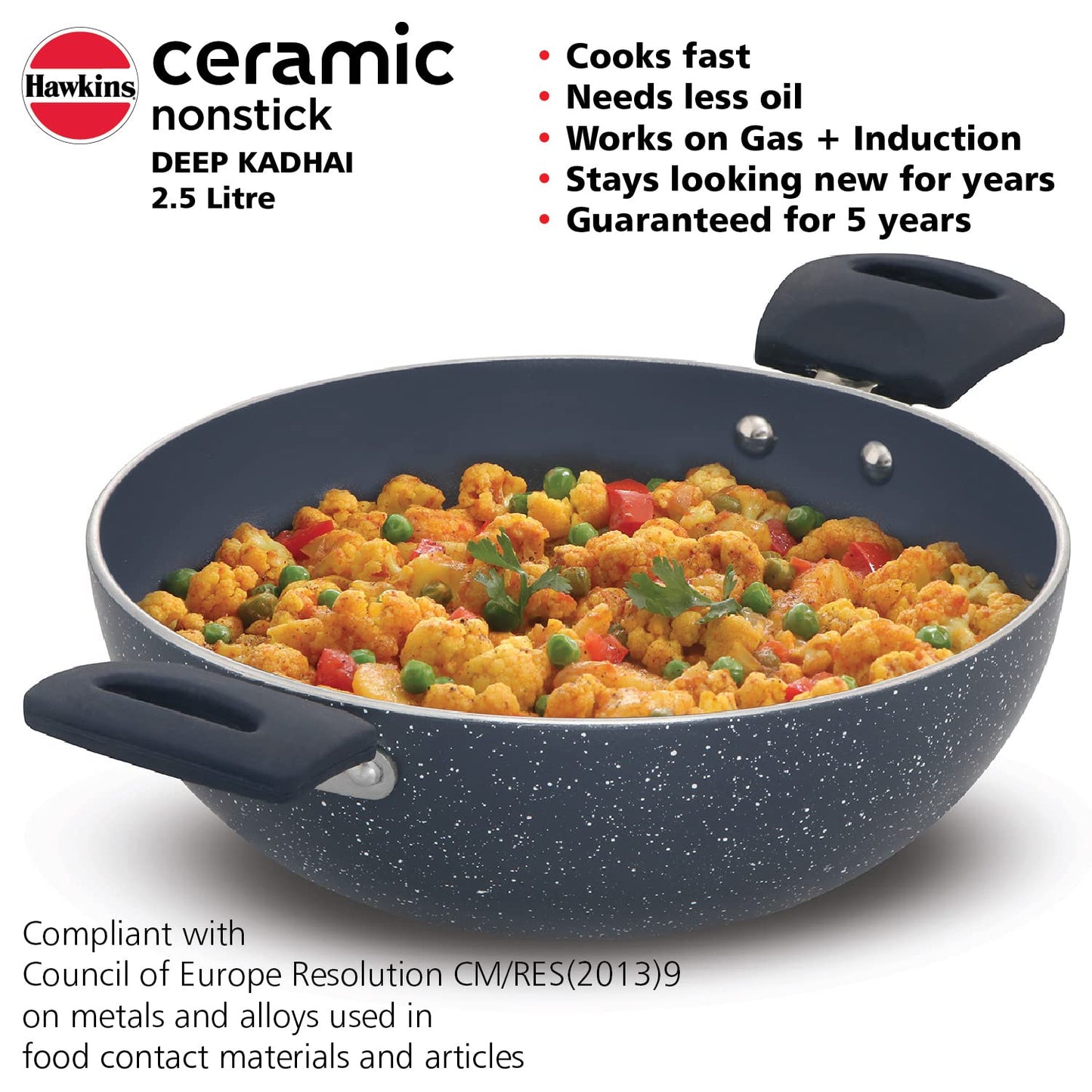 Hawkins Ceramic Nonstick 2.5 Litres Induction Base Granite Deep Kadhai 24cms - ICK25