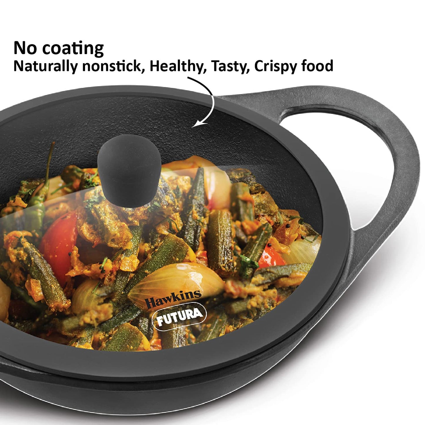 Hawkins Futura Cast Iron Kadhai With Lid 2 Litres | 24cms - CIK 20