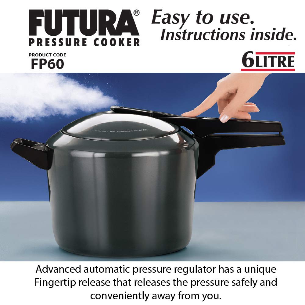 Hawkins Futura Hard Anodised Aluminium Inner Lid Pressure Cooker 6 Litres , Black - FP60